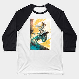 Girl riding motorbike Anime style Baseball T-Shirt